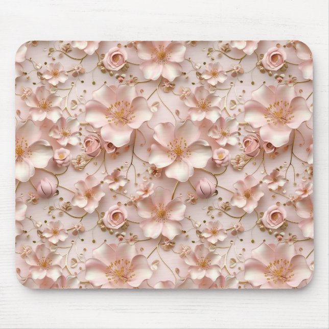 Beautiful Soft Pink Pastel Floral Mouse Pad (Front)