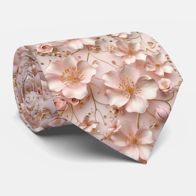 Beautiful Soft Pink Pastel Floral Neck Tie (Rolled)