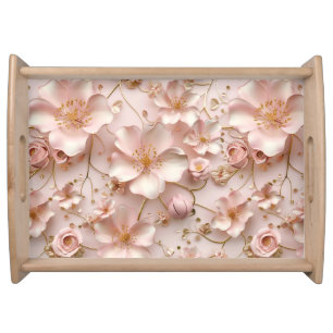 Beautiful Soft Pink Pastel Floral Serving Tray