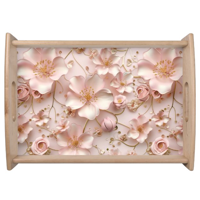Beautiful Soft Pink Pastel Floral Serving Tray (Front)