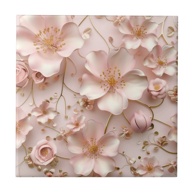 Beautiful Soft Pink Pastel Flowers Ceramic Tile (Front)