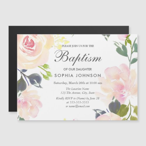 Beautiful Soft Pink Rose Floral Baptism Invite