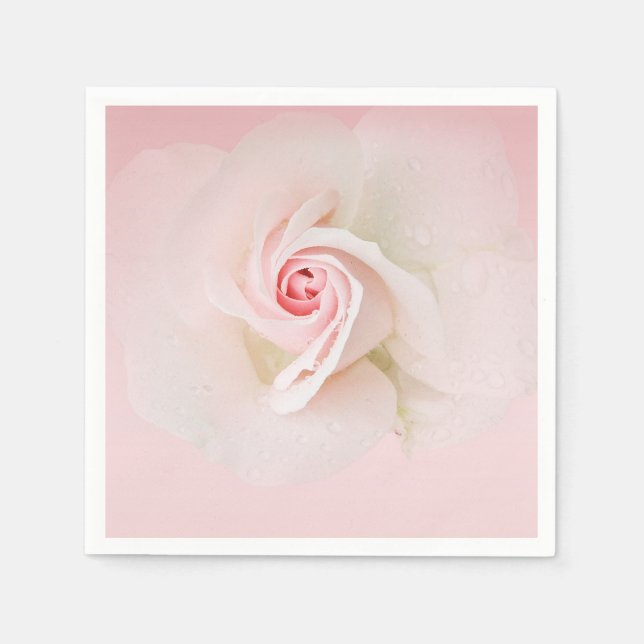 Beautiful Soft Pink Wet Rose Elegant Bridal Shower Napkins (Front)
