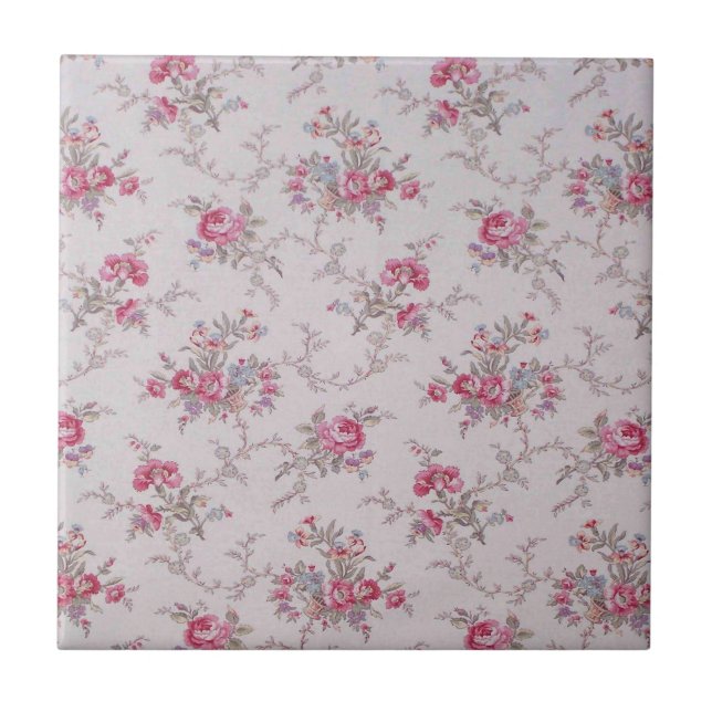 Beautiful soft vintage roses and leaves tile (Front)