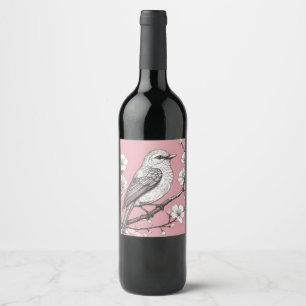 Beautiful songbird illustration wine label