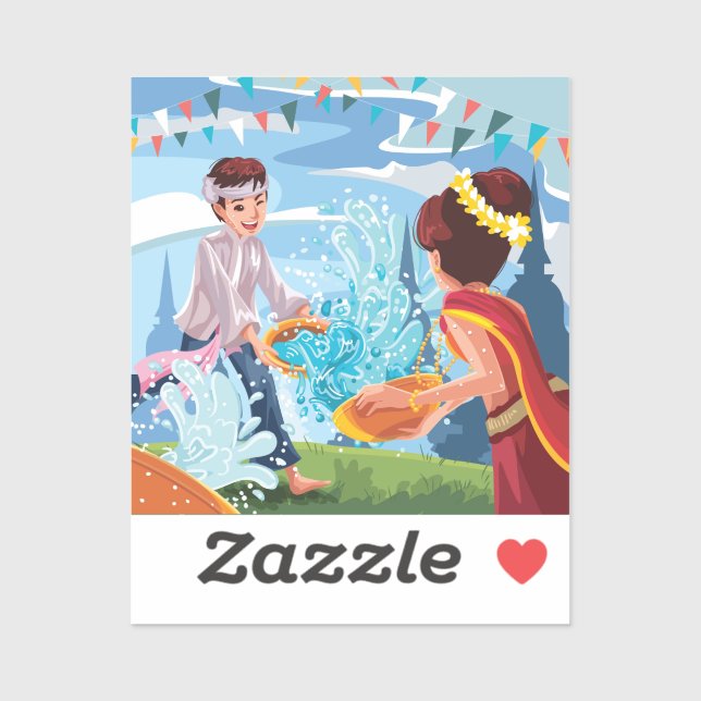 Beautiful Songkran Festival Throwing Water Sticker (Sheet)