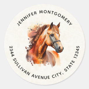 Beautiful Sorrel Horse Portrait - Address Classic Round Sticker