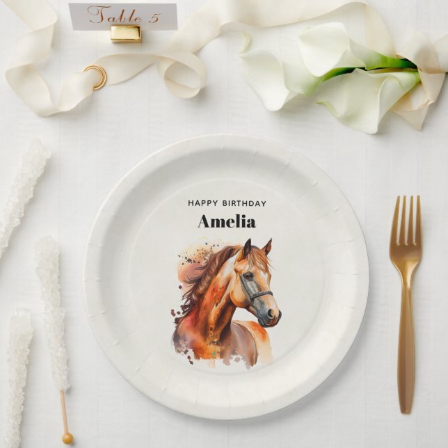 Beautiful Sorrel Horse Portrait Birthday Paper Plates (Wedding)