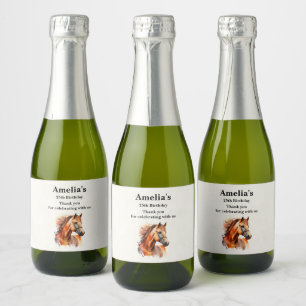 Beautiful Sorrel Horse Portrait Birthday Thank You Sparkling Wine Label