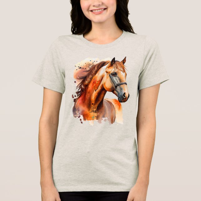 Beautiful Sorrel Horse Portrait Tri-Blend Shirt (Front)