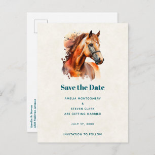 Beautiful Sorrel Horse Portrait Wedding Announcement Postcard