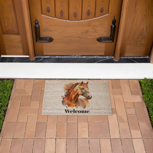Beautiful Sorrel Horse Portrait Welcome Fiber Doormat (Insitu (Outdoor))