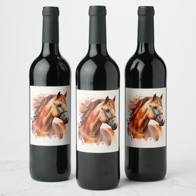 Beautiful Sorrel Horse Portrait Wine Label (Bottles)
