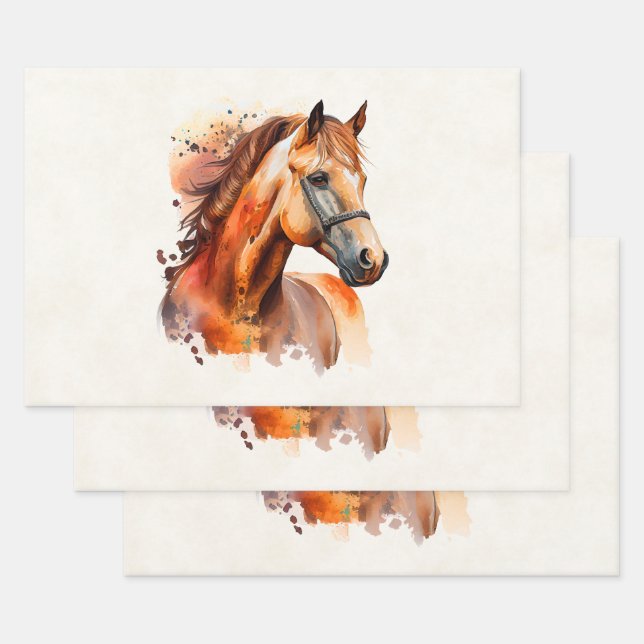 Beautiful Sorrel Horse Portrait Wrapping Paper Sheets (Set)