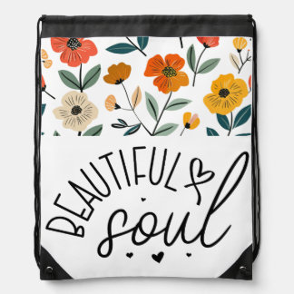 Beautiful Soul Floral Graphic design Inspirational Drawstring Bag