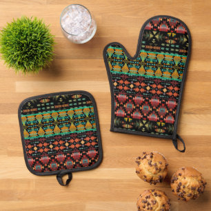 Beautiful Southwestern Style Patterns Oven Mitt & Pot Holder Set