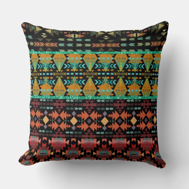 Beautiful Southwestern Style Quilted Look Throw Pillow (Front)