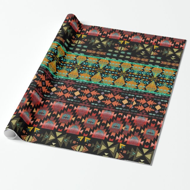 Beautiful Southwestern Style Quilted Look Wrapping Paper (Unrolled)