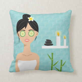 Beautiful Spa Woman In Blue Bathroom Illustration Throw Pillow