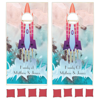 Beautiful Space & Rocket Personalized Cornhole Set