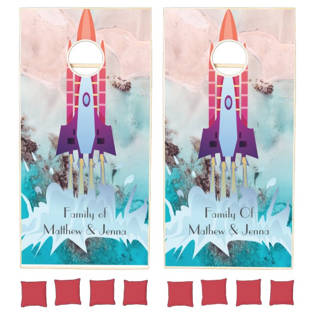 Beautiful Space & Rocket Personalized Cornhole Set (Set)