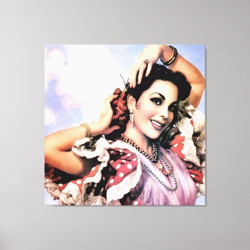 Beautiful Spanish Flamenco Dancer in Red Polka Dot Canvas Print