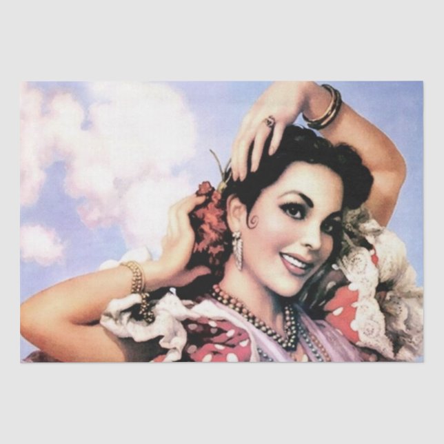 Beautiful Spanish Flamenco Dancer in Red Polka Dot Tissue Paper (Front)
