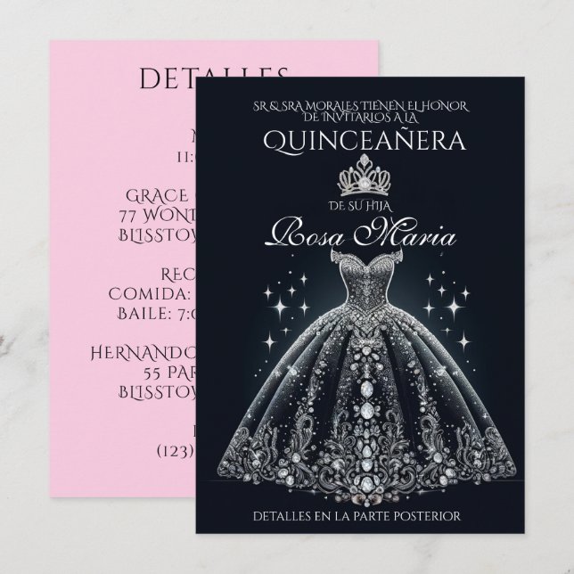 Beautiful Spanish Quinceañera Quince Invitation (Front/Back)