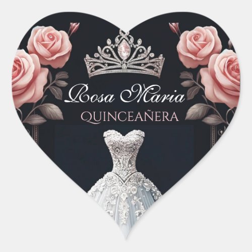 Beautiful Spanish Quinceaera Rose Heart Sticker