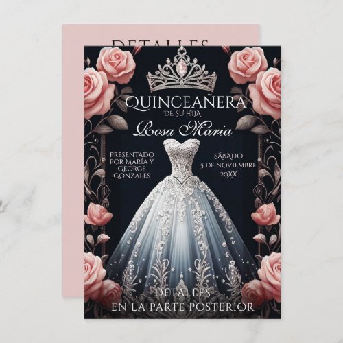 Beautiful Spanish Quinceaera Rose Invitation