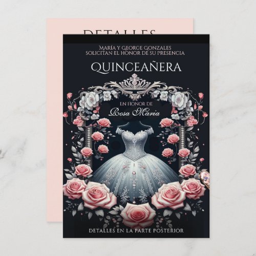 Beautiful Spanish Quinceaera Rose Invitation