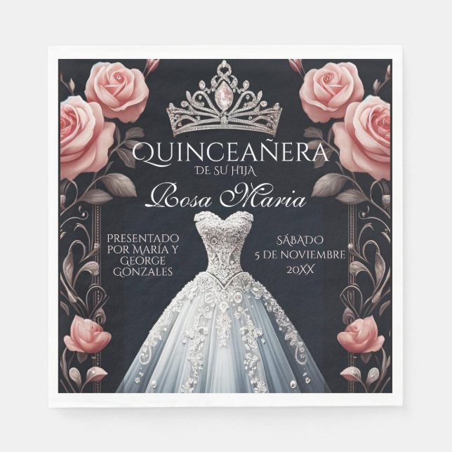 Beautiful Spanish Quinceañera Rose Napkins (Front)