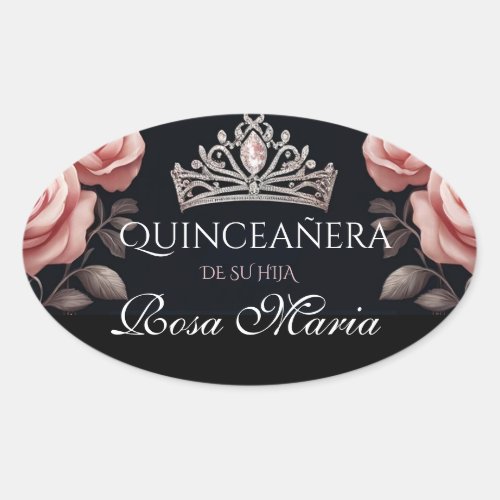 Beautiful Spanish Quinceaera Rose Oval Sticker
