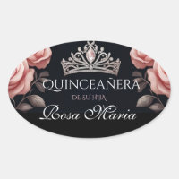 Beautiful Spanish Quinceañera Rose Oval Sticker