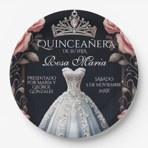 Beautiful Spanish Quinceaera Rose Paper Plates