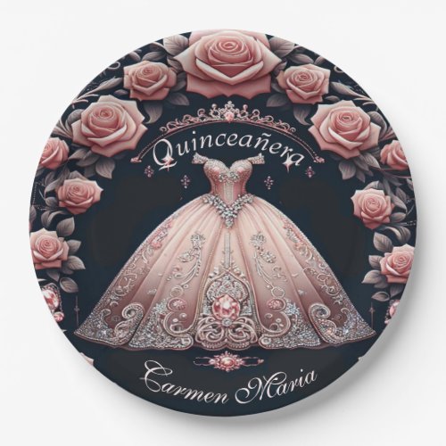 Beautiful Spanish Quinceaera Rose Paper Plates