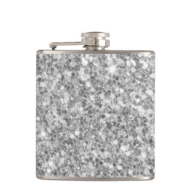 Beautiful Sparkle Silver Gray Glitter Pattern Flask (Front)