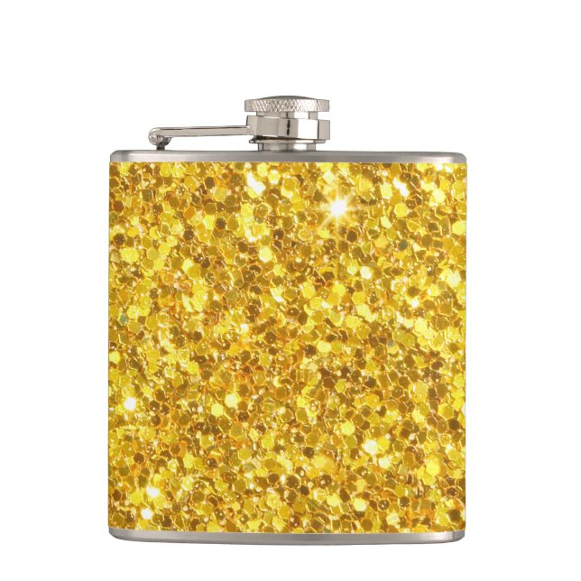 Beautiful Sparkle Yellow Glitter Pattern Hip Flask (Front)