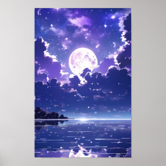 Beautiful sparkling full moon night poster