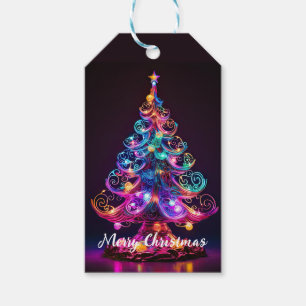 Beautiful Sparkling Neon Christmas Tree Holiday Gift Tags