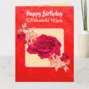Beautiful Sparkling Red Rose 1st Lady Birthday Card