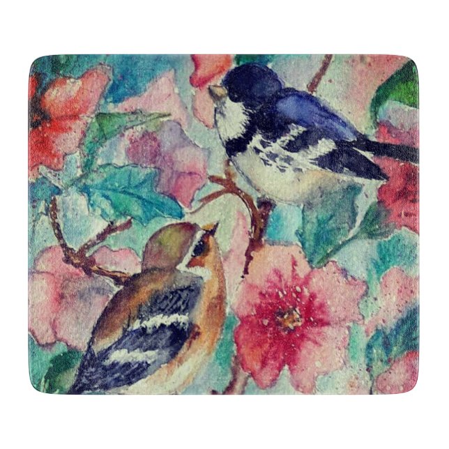 Discover Beautiful Sparrows Cutting Board Birds and Flowers