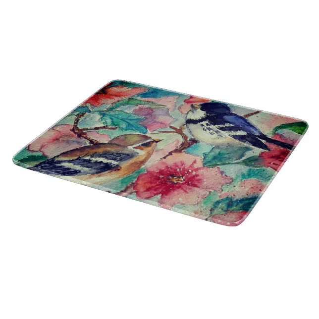 Discover Beautiful Sparrows Cutting Board Birds and Flowers
