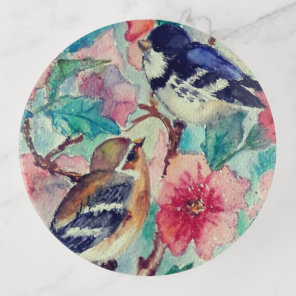 Beautiful Sparrows Trinket Tray Birds and Flowers
