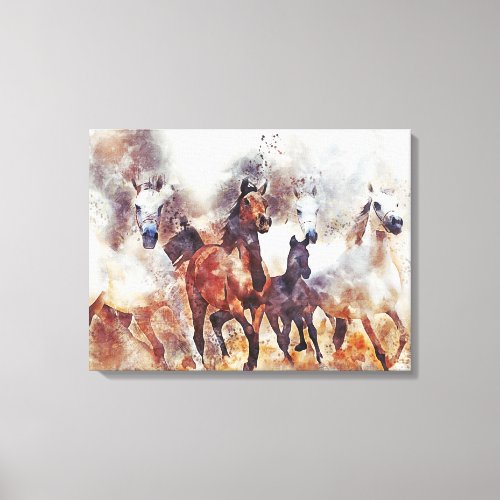 Beautiful Special Watercolor Painting Wild Horses  Canvas Print