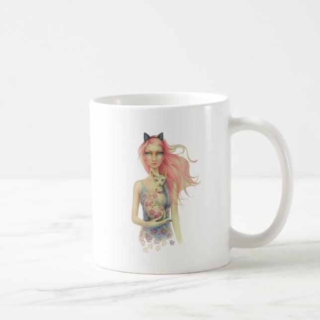Beautiful Sphinx Cat and Girl Coffee Mug (Right)