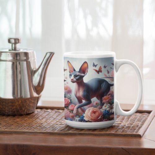 Beautiful Sphynx Cat  Flowers Coffee Mug