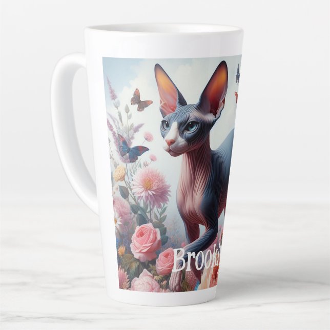Beautiful Sphynx Cat & Flowers Latte Mug (Left Angle)