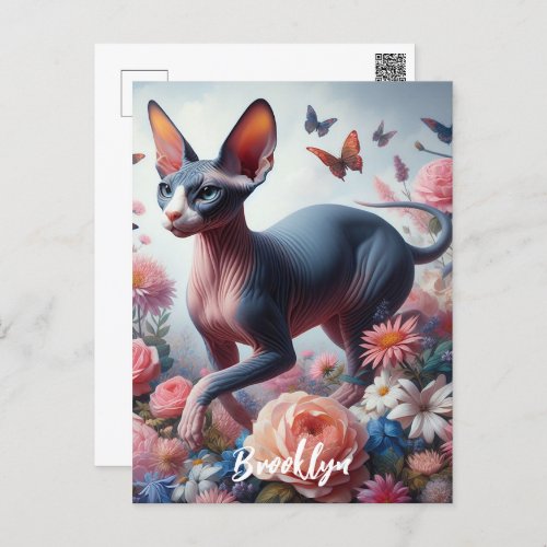 Beautiful Sphynx Cat  Flowers  Postcard