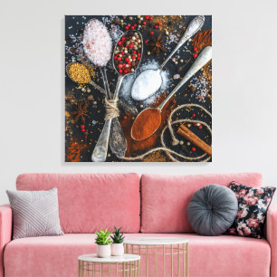Beautiful Spices in Spoons  Canvas Print